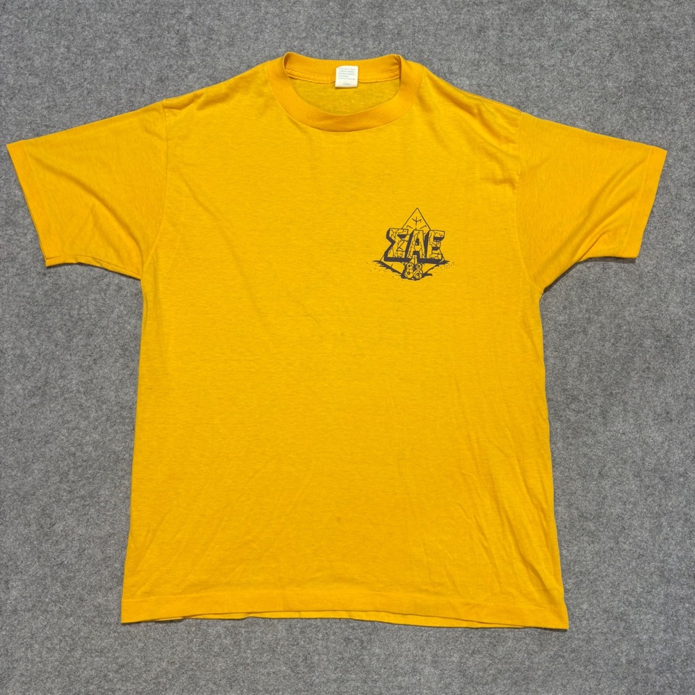 Vintage 1988 Sigma Alpha Epsilon SAE Spirit of Ancient Egypt T-Shirt Yellow XL